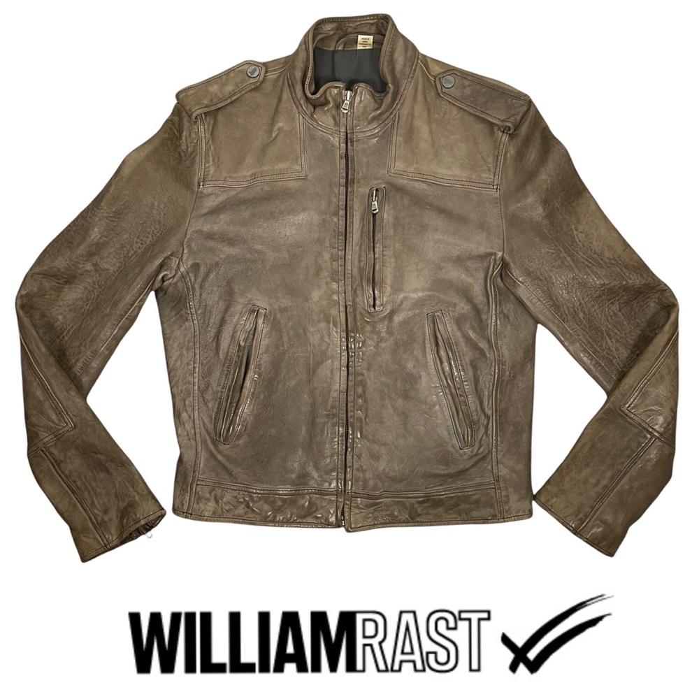 WILLIAM RAST LEATHER MOTO JACKET STONE BROWN MEDIUM